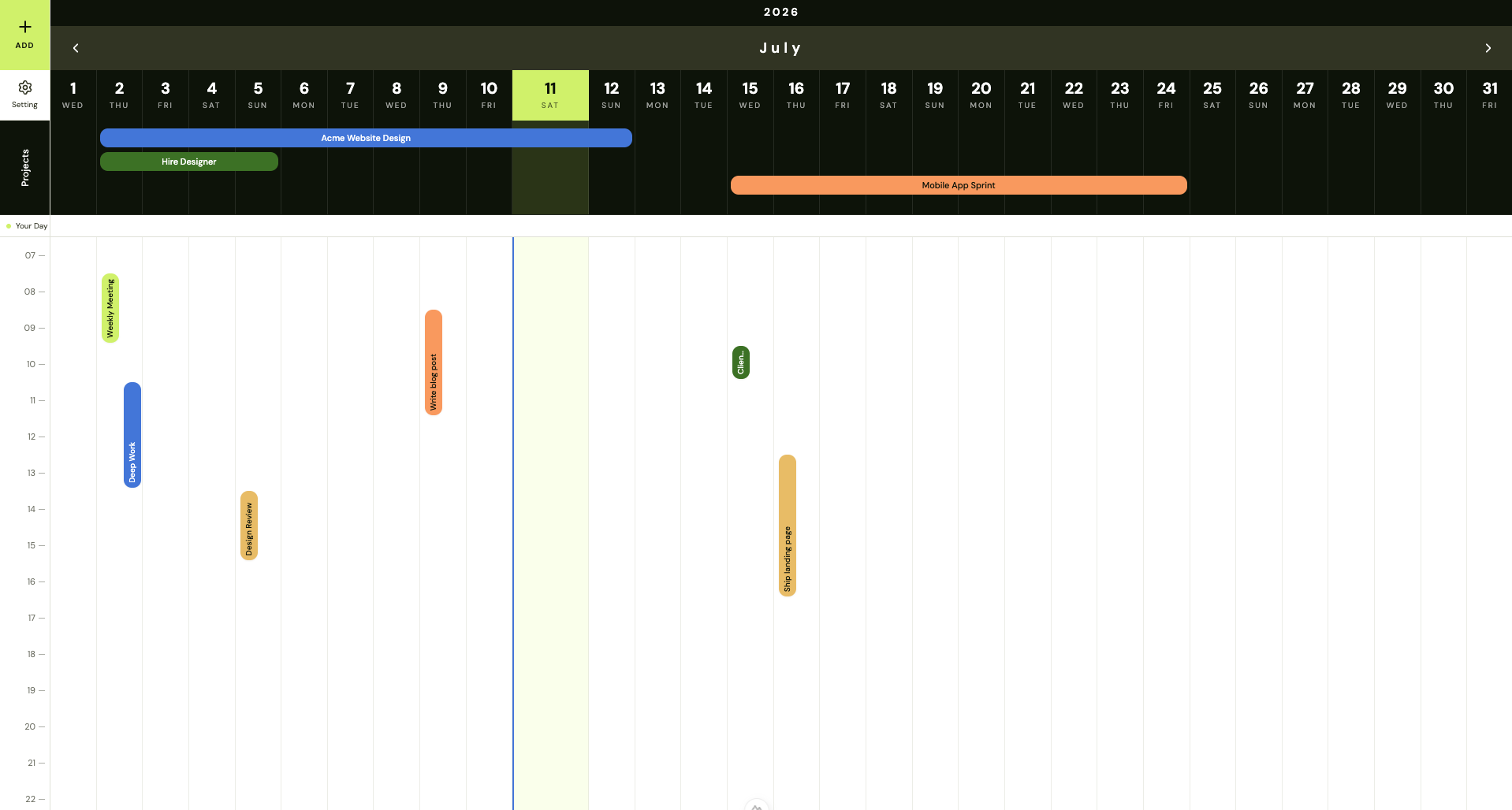 Didon timeline calendar showing project roadmap and daily schedule in one view